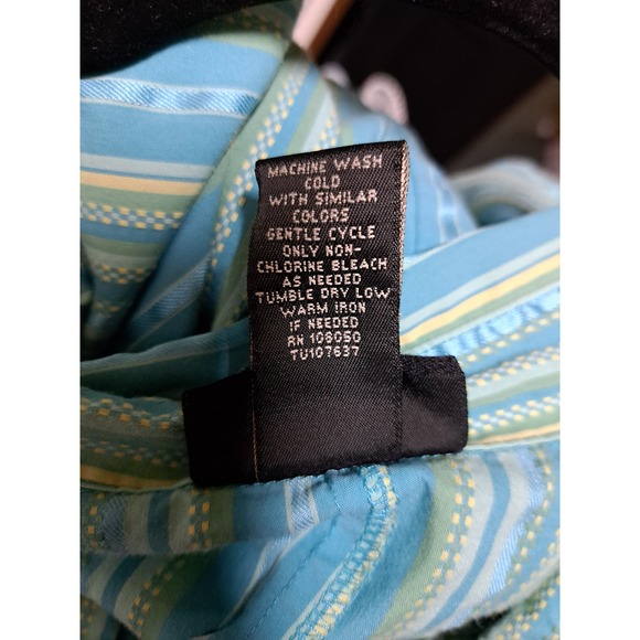 Early 2000 Y2K Lane Bryant Blue Green stripe summer button up collar shirt 22/24 - Picture 6 of 6